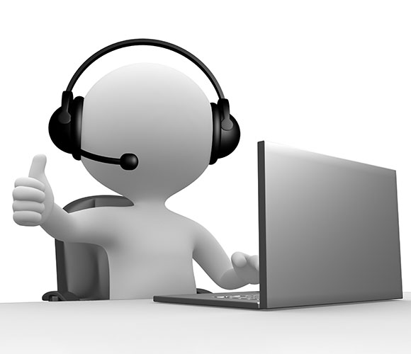 3d people - man, person with a Headphones with Microphone and laptop.